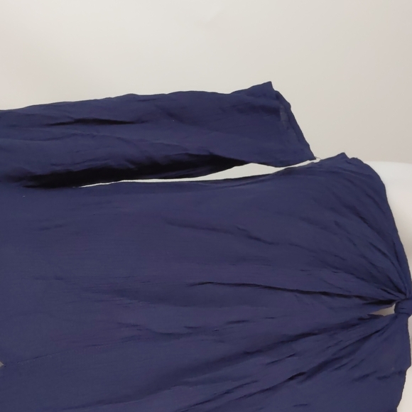 Jeanswest Top Size 8 Navy Blue 3/4 Sleeves Round Neck Tie-up Front Hi-Low Hem - Picture 5 of 14